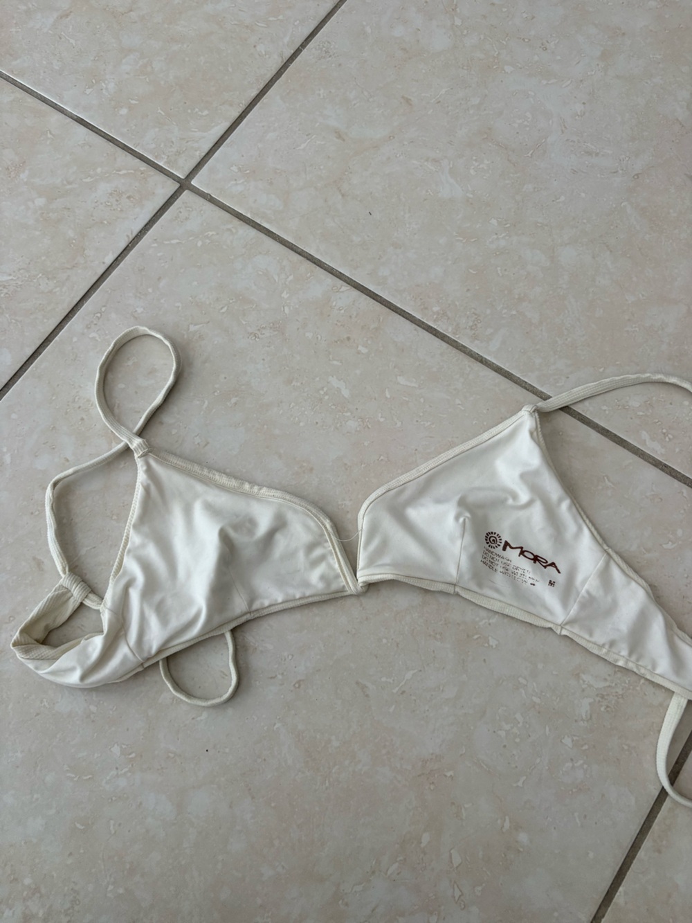 Cream Ribbed Triangle Bathing Suit Top - Picture 2 of 3